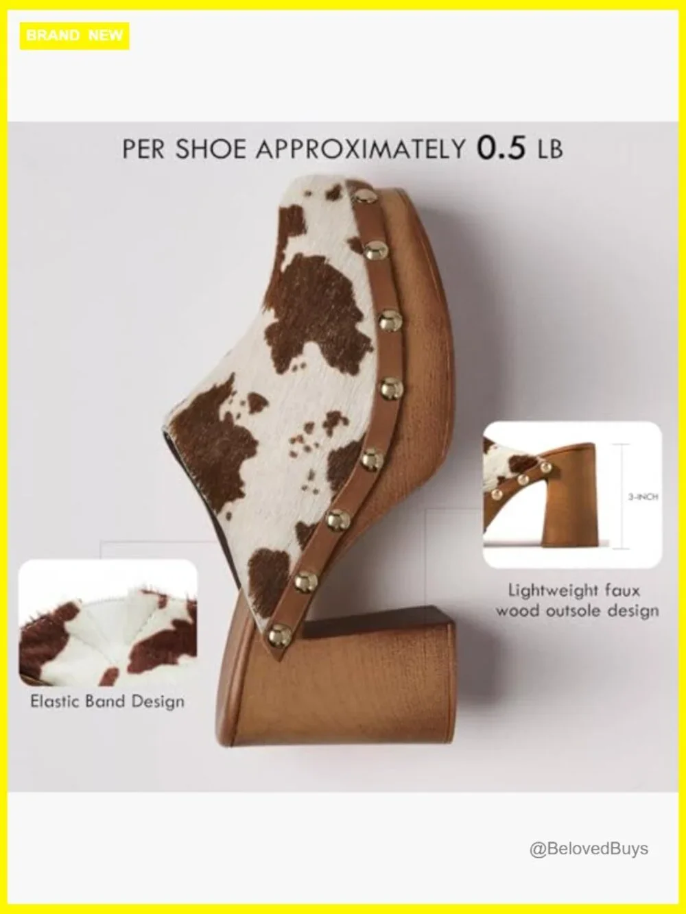 Women Platform Clogs Mules High Heel Cork Slip On Studded Round Closed Toe - Picture 4 of 7